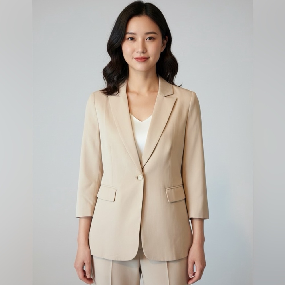 Beige Tailored Blazer | Size Small | Classic Single-Button Jacket